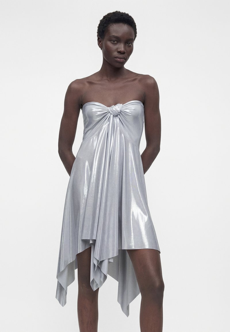 Strapless Shiny Metallic Clothing Norma Kamali Cocktail Dress Party Dress Silver-coloured