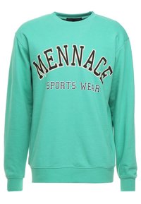 Felpa verde menta realizzata in tessuto morbido. Presenta lettering audace e in rilievo "MENNACE SPORTS WEAR" sulla parte frontale in colori contrastanti. Collo rotondo.