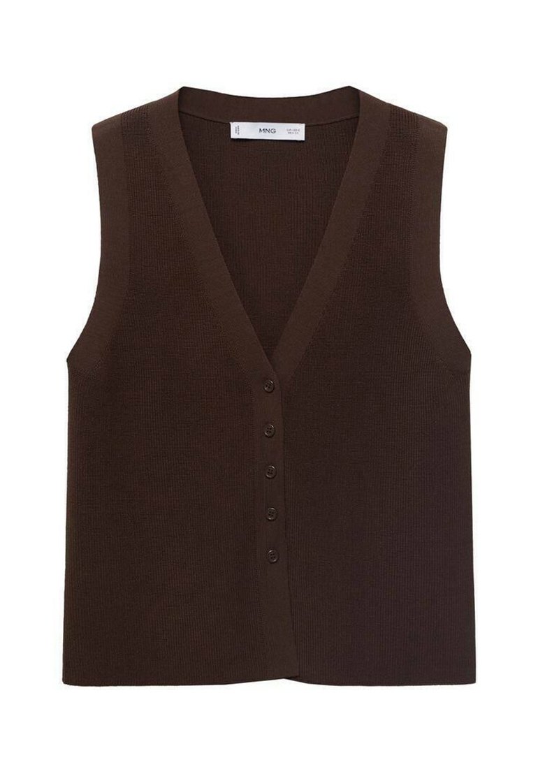 Gilet Donna In Pelle Bovino Marrone - Senza Maniche, Slim Fit Con Cinturino Intrecciato E Fibbie Cromate - Taglia M