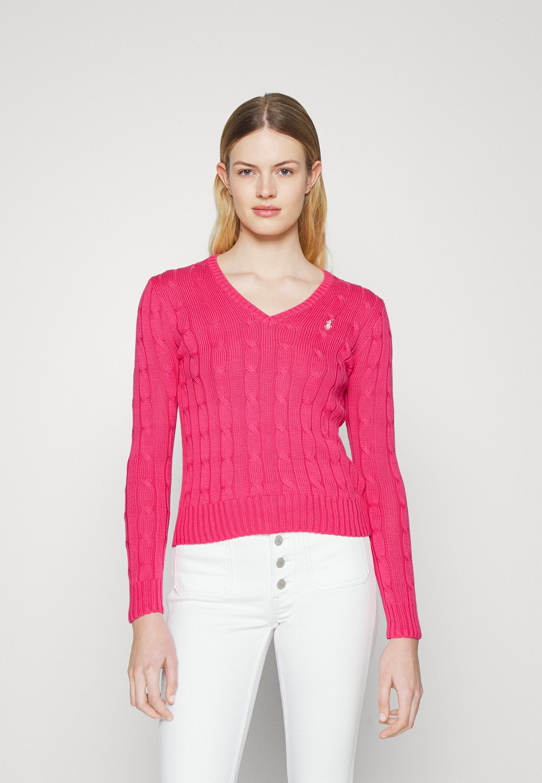 Polo Ralph Lauren CABLE V-NECK - Jersey de punto - hot pink/rosa