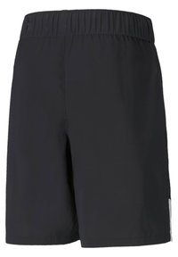 Pantalones cortos negros de cintura elástica con un diseño simple y sin logotipos ni patrones visibles.