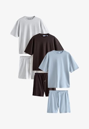 Next, REGULAR FIT - CO-ORD T-SHIRT AND SHORTS SET 3 PACK . - Tuta - blue brown grey marl