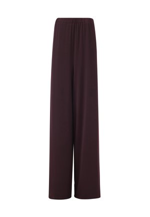 Pantalons large bordeaux en tissu doux, avec une taille élastique et sans poches ni embellissements visibles.