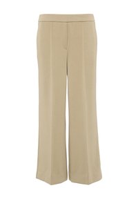 Beige, weit geschnittene Hosen aus weichem Stoff. Verfügt über einen glatten Bund, vordere Nahtdetails und eine gerade Passform von der Hüfte bis zum Saum.