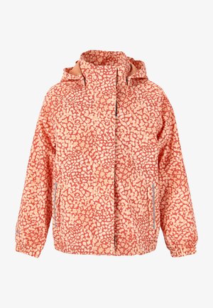 Lettet hættejakke i koralfarvet med et cremet abstrakt mønster. Har elastiske manchetter og to sidelommer med lynlås. Tekstureret stoffinish.