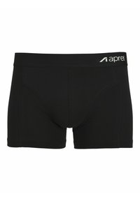 Schwarze Boxershorts aus dehnbarem Material, mit körperbetontem Schnitt, breitem elastischem Bund mit "aprel"-Logo und verstärkten Nähten.