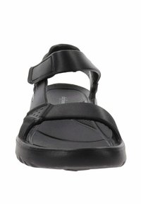 Sandalo sportivo nero con strap regolabili, tomaia in sintetico testurizzato, soletta imbottita e suola in gomma flessibile per comfort e supporto.