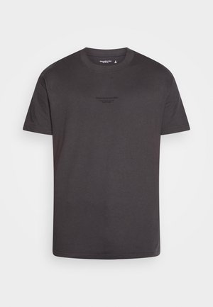 Black short-sleeve crew neck t-shirt with subtle embroidered brand logo centered on the chest.