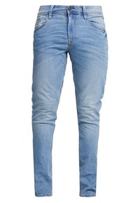 Světle modré džíny s úzkým střihem, pět kapes, jemné vyblednutí a standardní zapínání na knoflík v pase.