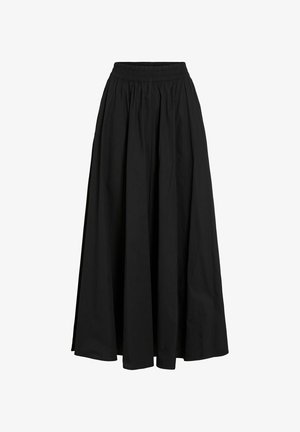 Pikk must seelik, millel on kummi kokku tõmmatud vöökoht ja voolav kangas, valgel taustal.