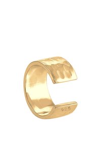 Inel aurit cu o textură ciocănită, design deschis și capete distinctive decupate, marcat cu "925" pentru conținut de argint sterling.