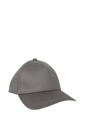 Cappellino da baseball grigio con una corona strutturata, visiera curvata e cuciture tono su tono. Realizzato in tessuto liscio e resistente con un bottone in cima.
