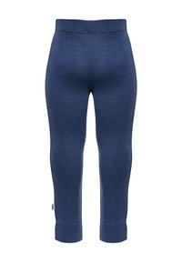 Marina blå leggings tillverkade av texturerad tyg med en åtsittande design, ankellång klippning och ett elastiskt midjeband för komfort.