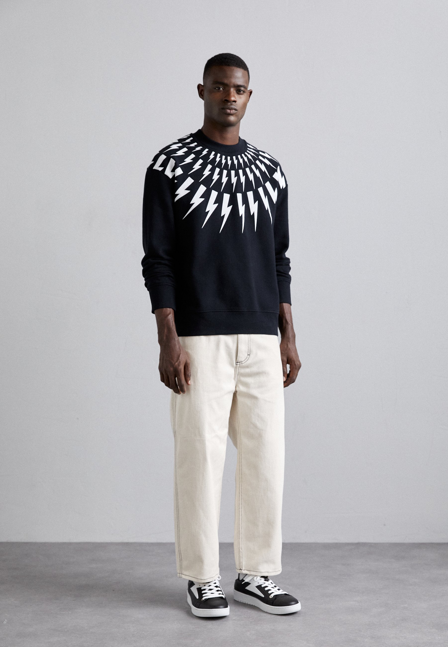 NEIL BARRETT|SWEATSHIRTS (Easy Drop Shoulder Double Bol Neil Barrett FAIRISLE THUNDERBOLT EASY - Sweatshirt - black