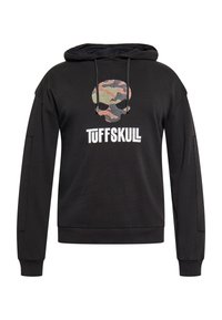 Fekete kapucnis pulcsi álcázott koponya mintával. Az elején a "TUFFSKULL" felirat található, a koponya grafikán texturált elemekkel.