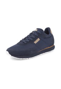 Marineblaue Sneaker aus Mesh und Wildleder. Mit strukturierten Akzenten und einer weiß gepunkteten Sohle. Schnürdesign mit gepolstertem Kragen.