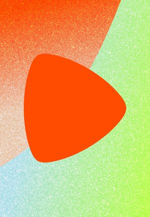 Bunte Grafik mit einer orangen dreieckigen Form auf einem strukturierten Hintergrund aus roten, grünen und blauen Farbverläufen. "Zalando" in fettem schwarzen Text darunter.