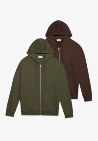 UNISEX 2 PACK  - Zip-up sweatshirt - forest night/coffee bean