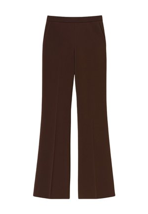 Pantaloni marroni svasati realizzati in tessuto morbido con una trama liscia. Caratterizzati da due tasche laterali e una cintura aderente per il massimo comfort.