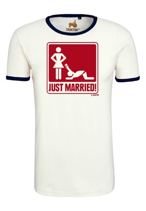JUST MARRIED - Print T-shirt - altweiss navy
