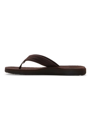 Brown flip-flop sandal with a textured suede strap and a flat rubber sole. The design features a minimalistic profile and a thong style.