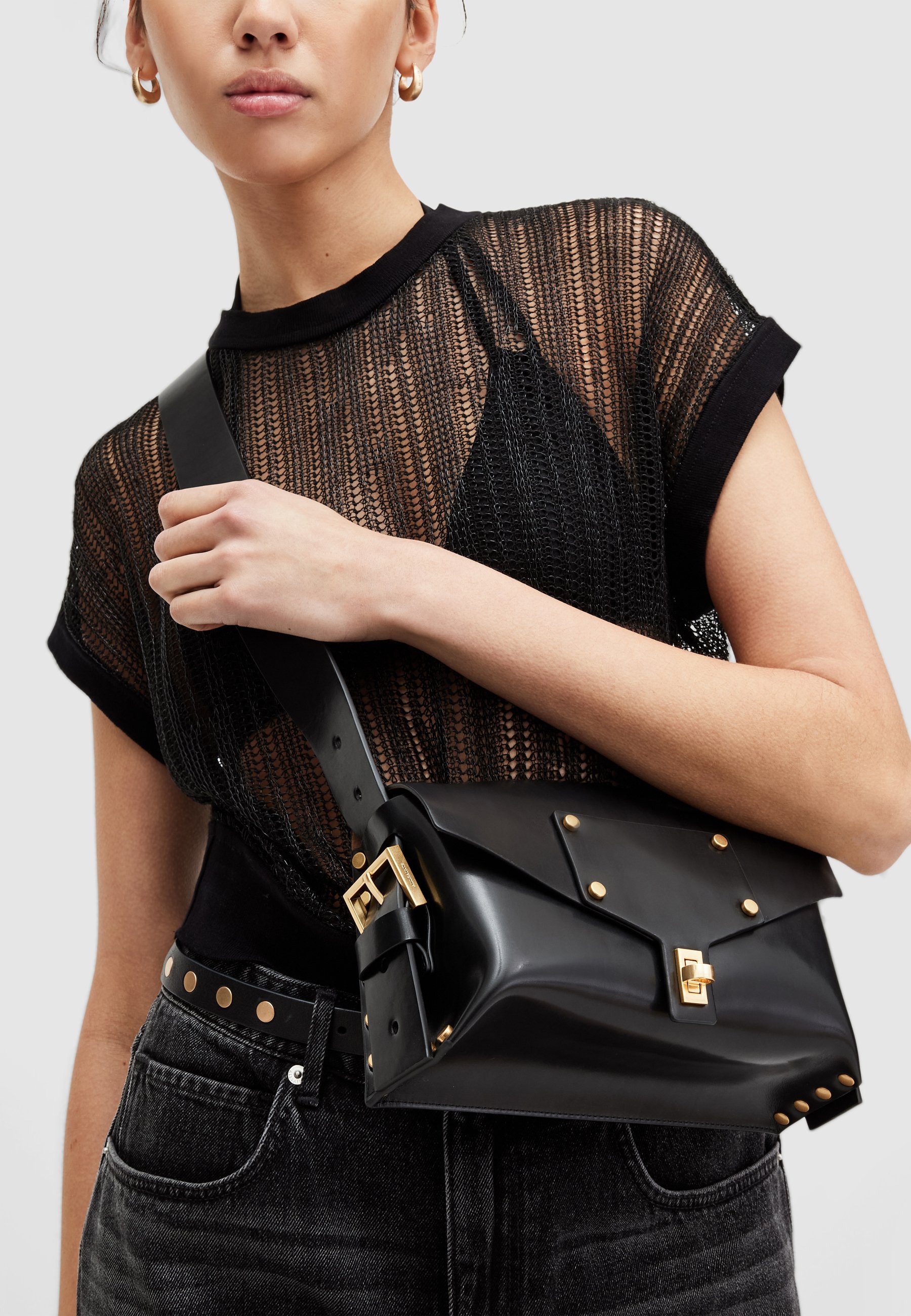 AllSaints MIRO SATCHEL - Cross body bag - black - Zalando