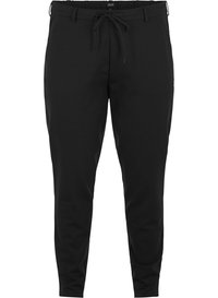 Pantalon jogger noir à coupe slim avec taille élastique et cordon de serrage, conçu pour un usage décontracté ou sportif.