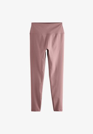 Mauve Leggings aus dehnbarem Stoff, mit hohem Bund und glatter Oberfläche. Keine sichtbaren Nähte oder Muster.