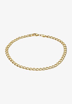Guld kædearmbånd bestående af sammenkoblede led, med en blank overflade og en sikker lobster-lås.