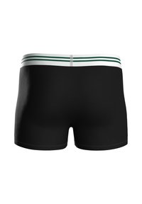 Černé boxerky s přiléhavým střihem, se bílým pasem ozdobeným dvěma zelenými pruhy. Jemnější textura s minimálním šitím.