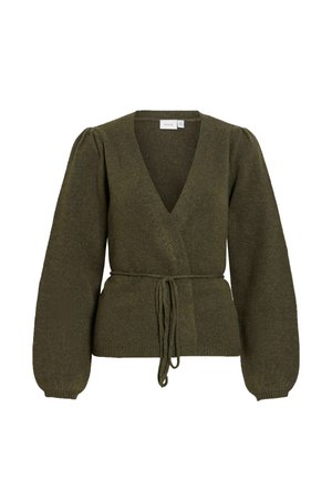 VILA, KNITTED CARDIGAN VIKEHLA BELTED - Gilet - forest night