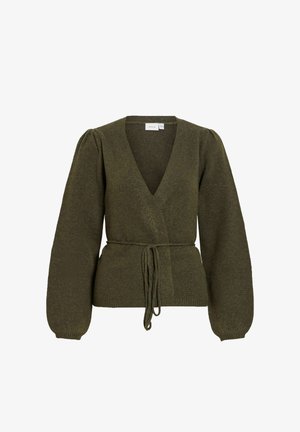 VILA, KNITTED CARDIGAN VIKEHLA BELTED - Gilet - forest night