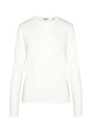 White long-sleeve T-shirt made of cotton. Features a crew neckline and straight hem. Simple design with no visible patterns or embellishments.