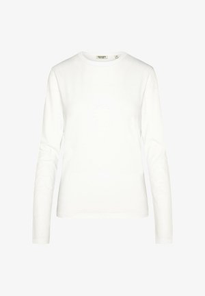 White long-sleeve T-shirt made of cotton. Features a crew neckline and straight hem. Simple design with no visible patterns or embellishments.