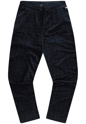 Navyblauwe geruite broeken van zachte stof, met een elastische tailleband en trekkoord, zijzakken en een slim fit.