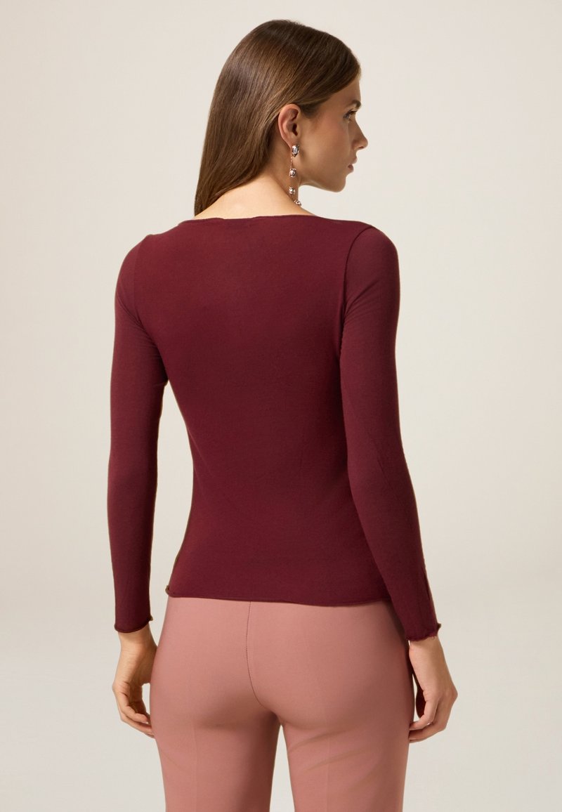 Pieces - Maglietta a maniche lunghe rosa e bordeaux a righe