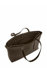 Grand sac fourre-tout en cuir noir avec fermeture éclair, doté d'un intérieur spacieux, d'une texture lisse et de deux poignées robustes.