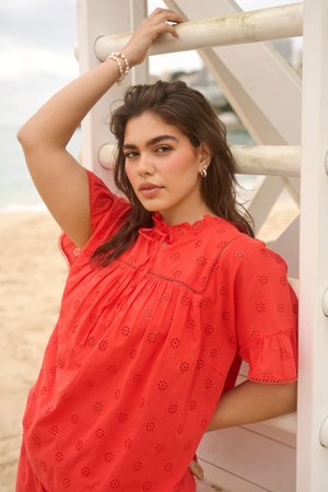 Kaffe Curve KCLIONA FRILL - Blouse - poppy red