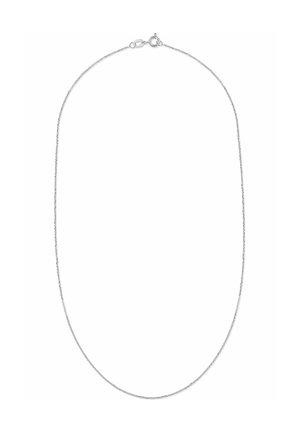 Halskette aus Sterlingsilber mit einem filigranen Kettendesign, ausgestattet mit einem Karabinerverschluss und einer glatten, glänzenden Oberfläche. Länge und Dicke nicht angegeben.