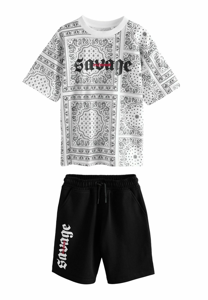 Next - RELAXED FIT-SHORT SLEEVE SET - Spodnji deli trenirk - white black paisley, Povečajte