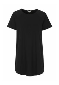 Svart kortärmad t-shirt gjord av mjuk bomull. Har en klassisk rund halsringning och avslappnad passform, med en slät textur och minimalistisk design.