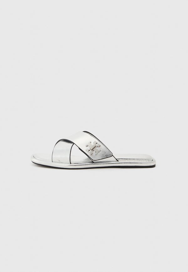 Pantolette flach - shiny silver