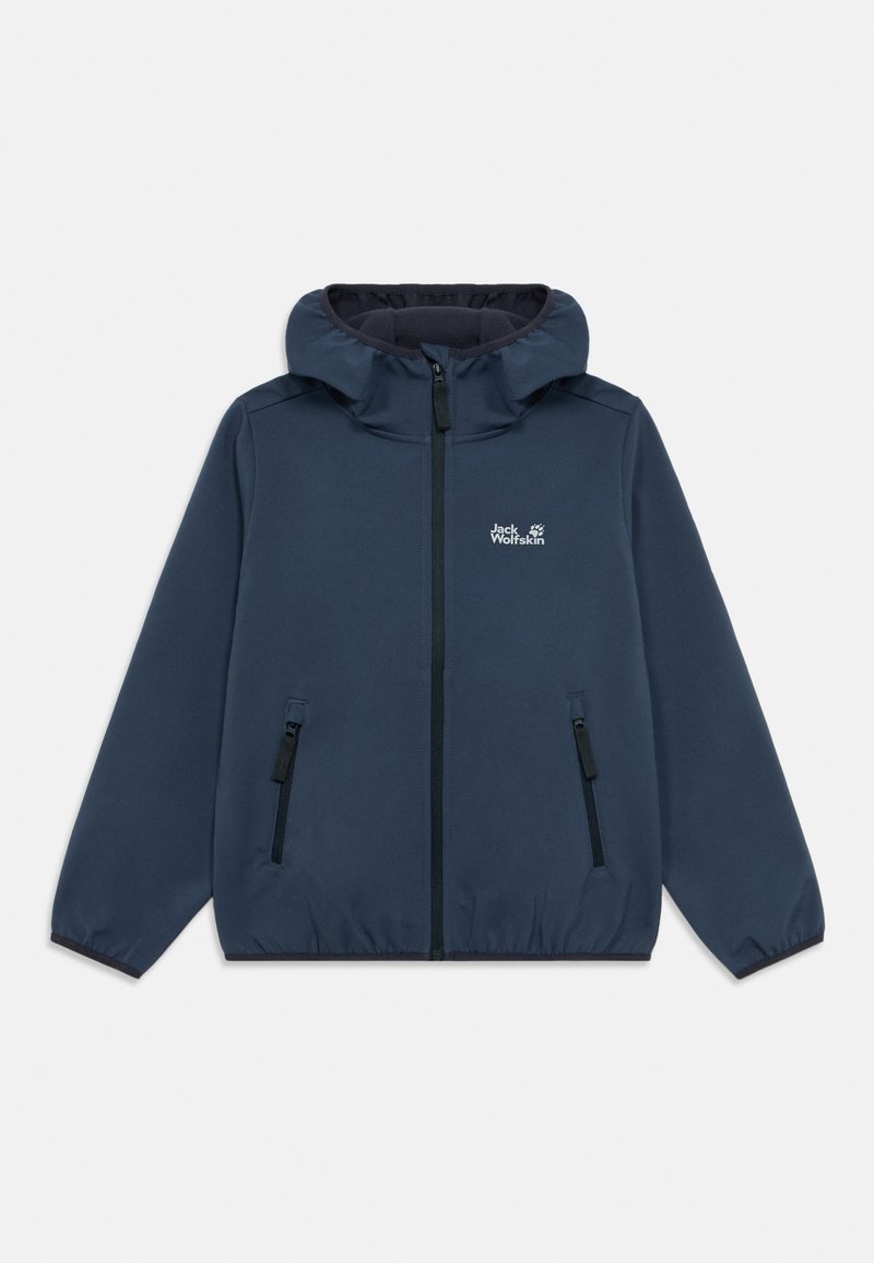 Ναυτικό μπλε μπουφάν με κουκούλα, εμπρόσθιο φερμουάρ και δύο πλαϊνές τσέπες. Κατασκευασμένο από λείο ύφασμα με μαλακή επένδυση. Διαθέτει λογότυπο στο στήθος.