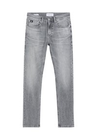 Šedé džíny z denimu se střihem rovného nohavice, s pěti kapsami a zapínáním na knoflík. Obsahují malou nášivku s logem na zadní straně.