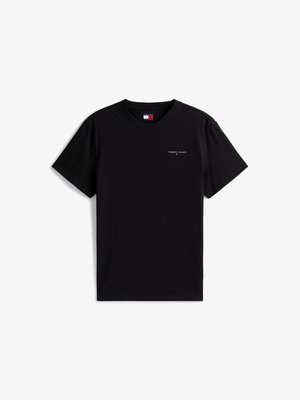 Crna pamučna majica s kratkim rukavima, okruglim izrezom i malim bijelim logom "TOMMY/JEANS" sprijeda. Mekana tekstura, klasičan kroj.