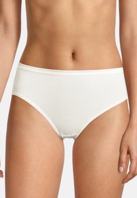 Slip in cotone bianco con una texture liscia, design a vita alta e finiture pulite. Presenta una morbida fascia elastica in vita e nessun motivo visibile.