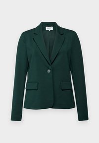 Blazer vert au design ajusté, avec des revers crantés, une fermeture à un bouton et deux poches avant. Texture lisse et coupe structurée.
