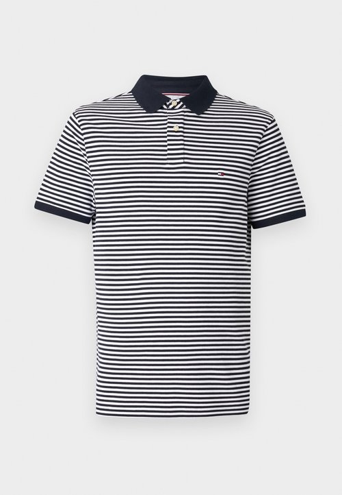 Navy- und weiß gestreiftes Poloshirt mit klassischem Kragen, Kurzarm und kleinem gesticktem Logo auf der Brust. Weiches Baumwollmaterial.