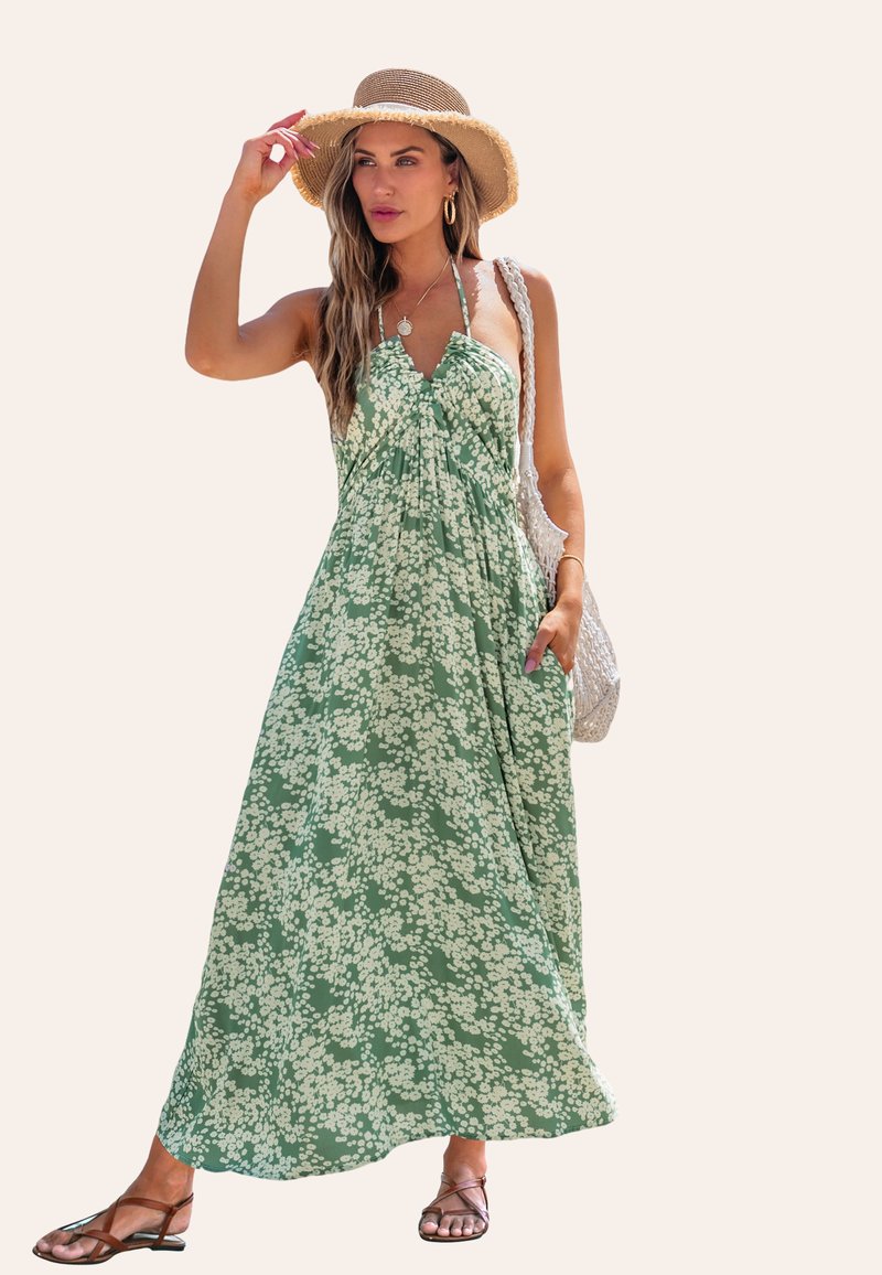 Cupshe DITSY HALTERNECK - Maxi šaty - green white