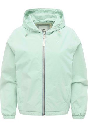 Jasnozielona bluza z kapturem, zapinana z przodu na zamek, z regulowanymi sznurkami przy kapturze, elastycznymi mankietami i bocznymi kieszeniami.